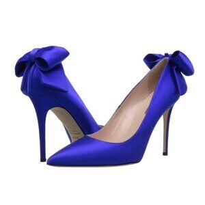 NIB SJP by Sarah Jessica Parker Lucille Bow Satin Pumps Blue EU 39 US 8.5 100mm